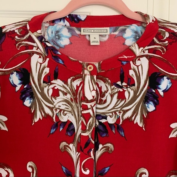 Dana Buchman Vintage y2k Inspired Red Floral Ornate Long Sleeve Blouse Small - Picture 4 of 8